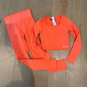 Missguided Bright Orange Ribbed Crop Top Set